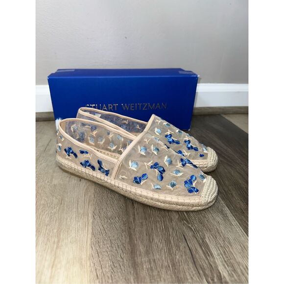 Stuart Weitzman BareItAll Floral-Embroidered Mesh Espadrilles Size 8 $350 - Picture 6 of 12